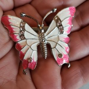 Pink & White Butterfly Brooch